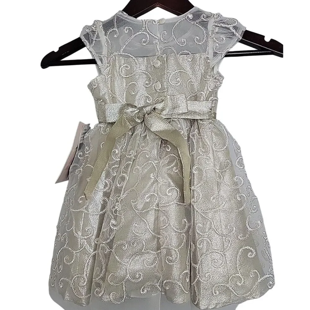 Jona Michelle Girls Toddler Holiday Christmas Dress Gold Lace 3T NWT STUNNING